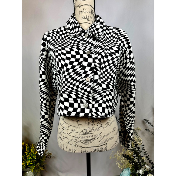 Elodie Cropped Psychedelic Mesmerizing Jacket Black & White M - Picture 2 of 11
